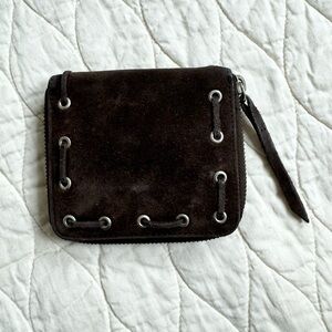 American Eagle Outfitters AEO Western Y2K Suede Boho Zip Card Coin Brown Wallet